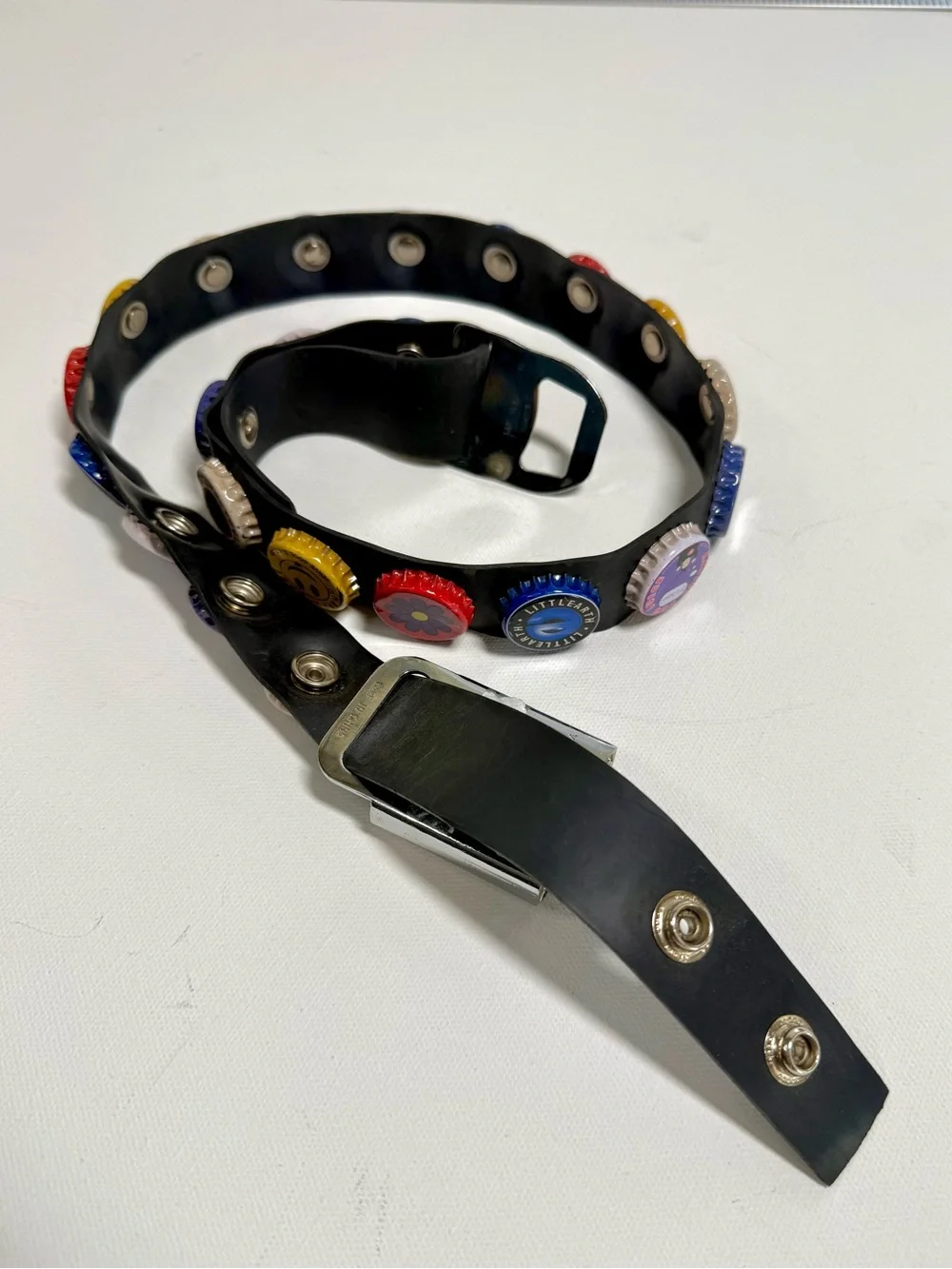 Vintage Little Earth Bottle Cap Rubber Seatbelt Fashion Adjustable Belt Unisex